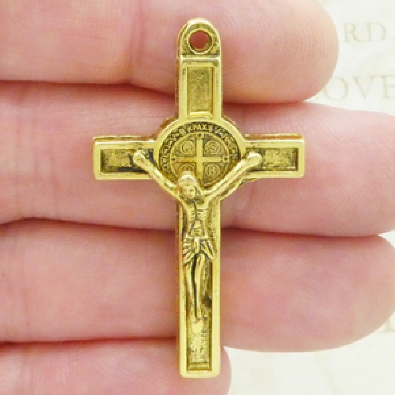 St Benedict Medal Crucifix Wholesale Medium In Gold Pewter