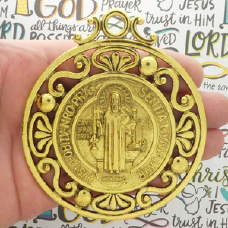 St Benedict Medal Door Ornament Gold Pewter Extra Large