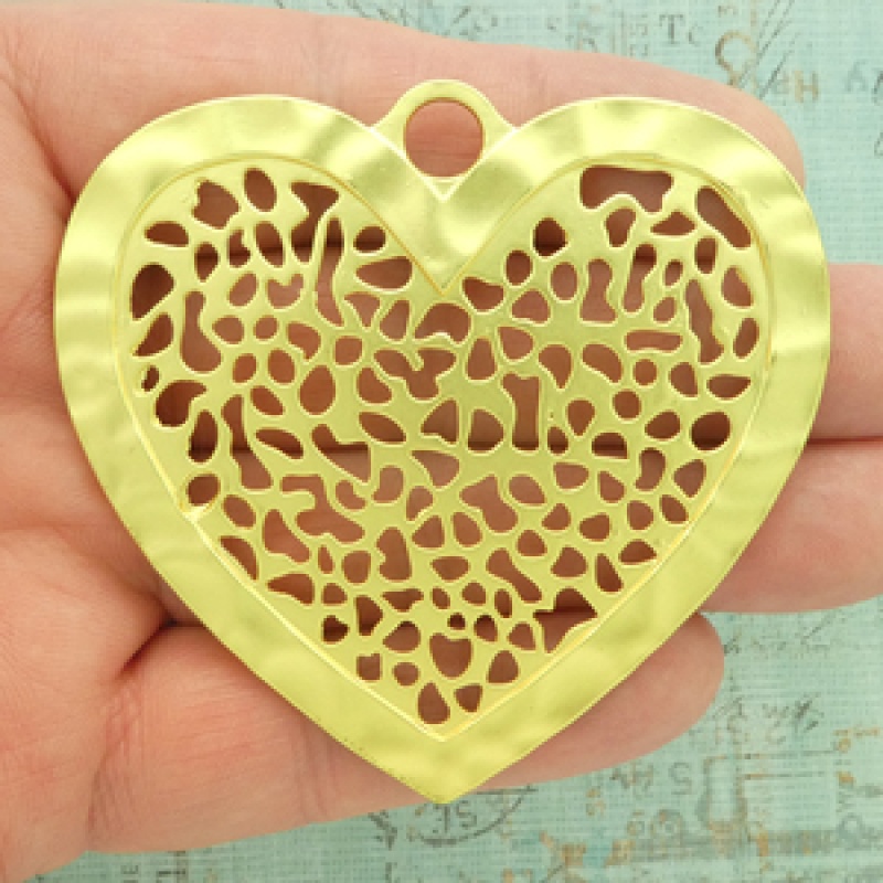 Large Heart Pendants Bulk In Gold Hammered Pewter