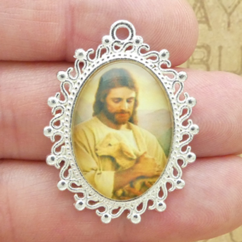 Jesus With Lamb Pendants Wholesale Silver Pewter