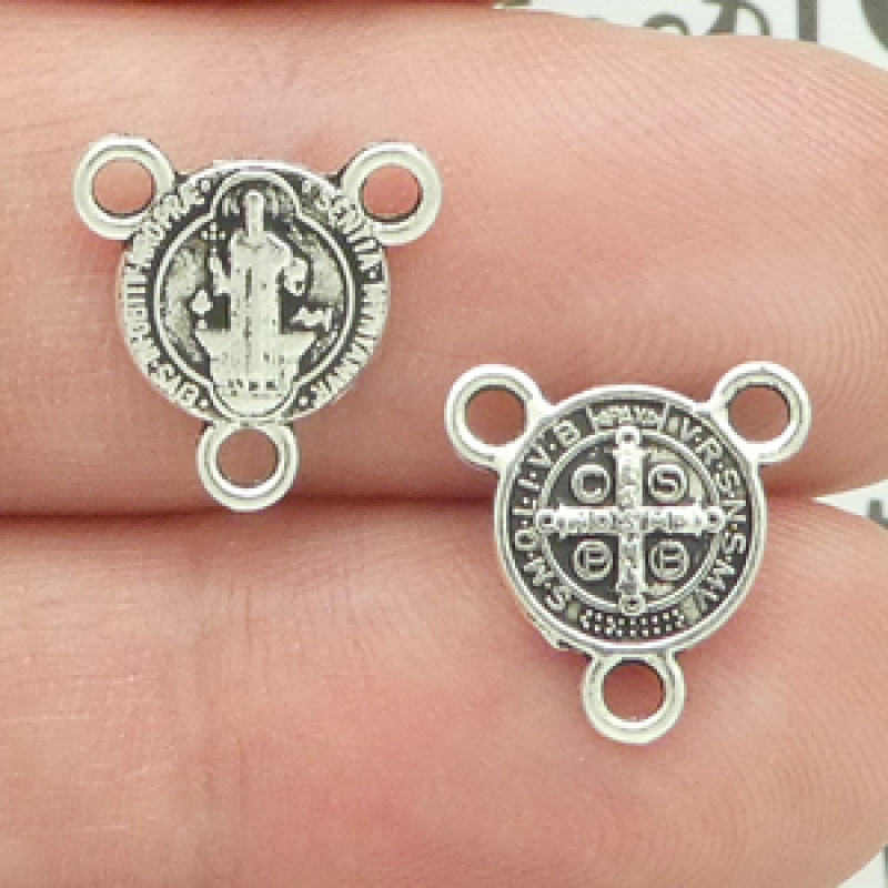 Silver St Benedict Rosary Center Wholesale Pewter Tiny
