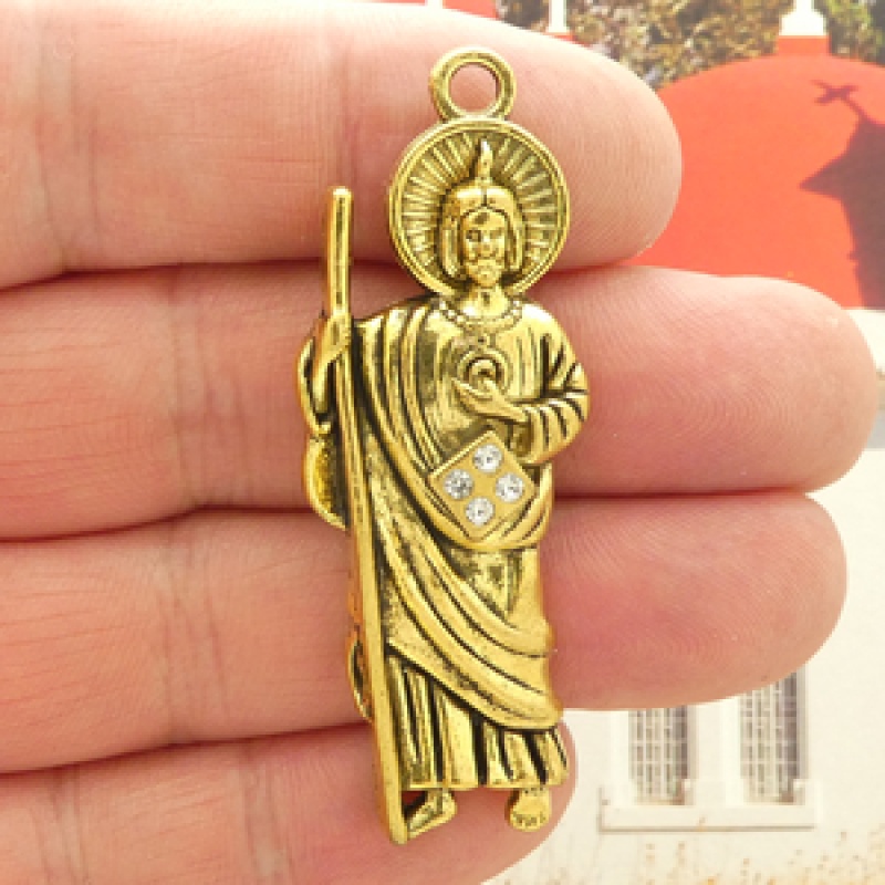 St Jude Pendant Gold Pewter With Crystal