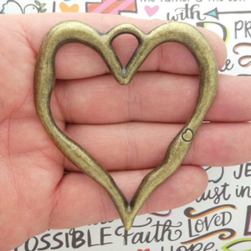 Open Heart Pendant In Bronze Pewter Large