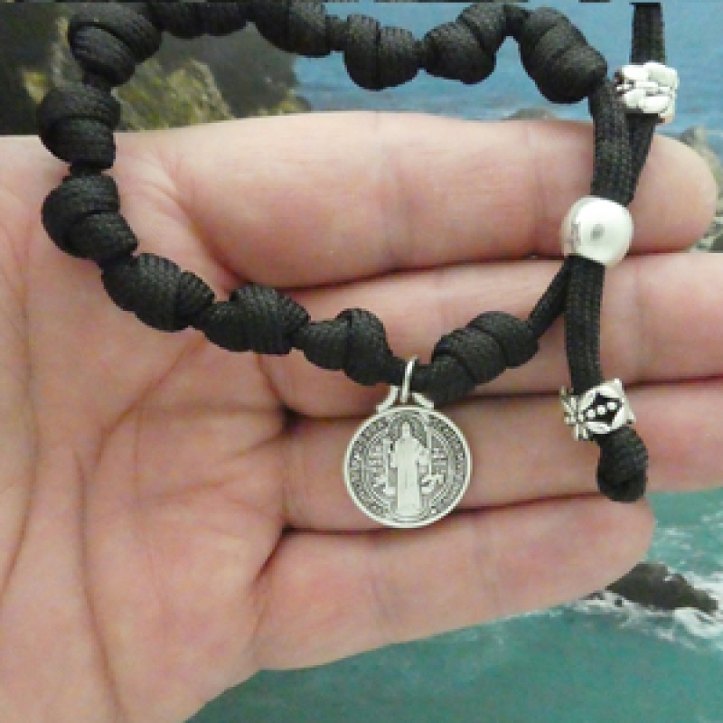 St Benedict Medal Bracelet With Black Paracord
