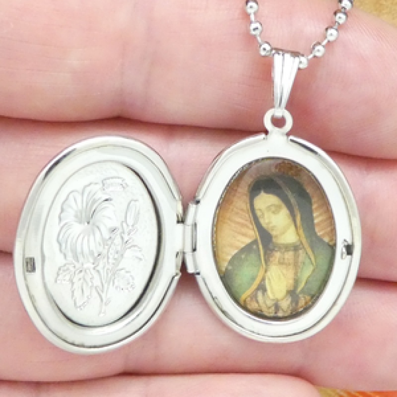Our Lady Of Guadalupe Pendant Necklace With 24 Inch Bead Chain