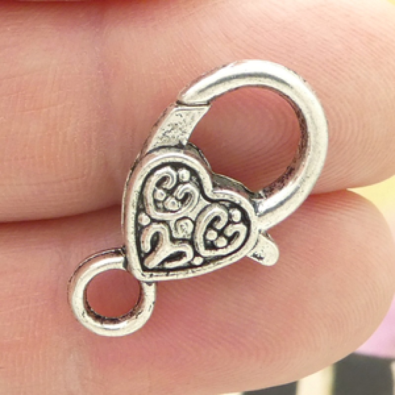 Heart Lobster Clasp In Silver Pewter Large