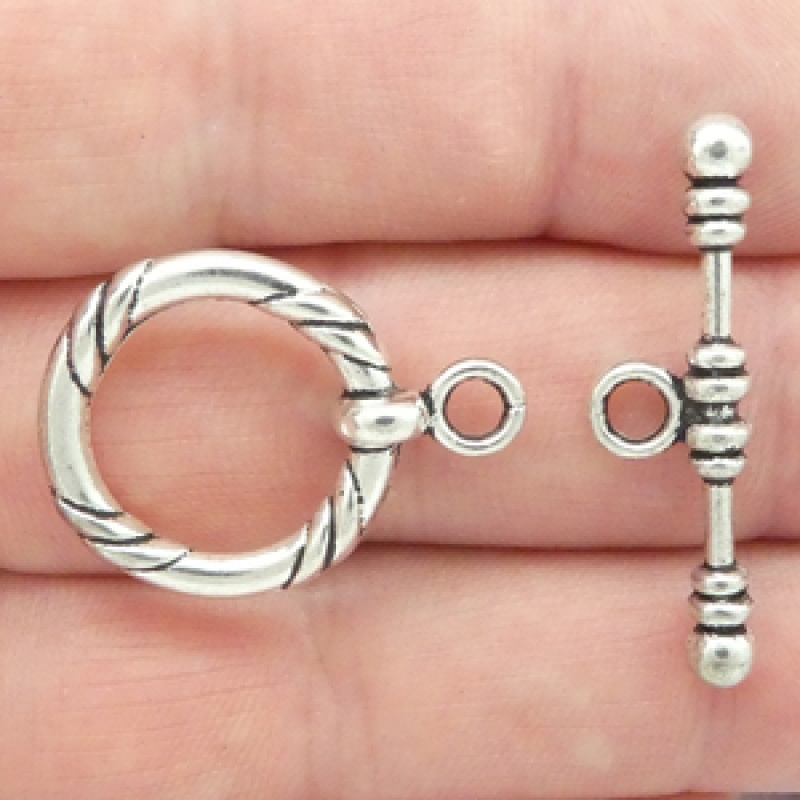 Large Toggle Clasp For Jewelry Making Silver Pewter With Twist Design