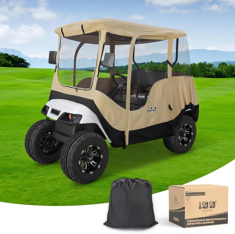 10L0l Golf Cart 2 Passenger Enclosure For Ezgo Txt & Rxv, 4-Sided Clear Window Rain Cover