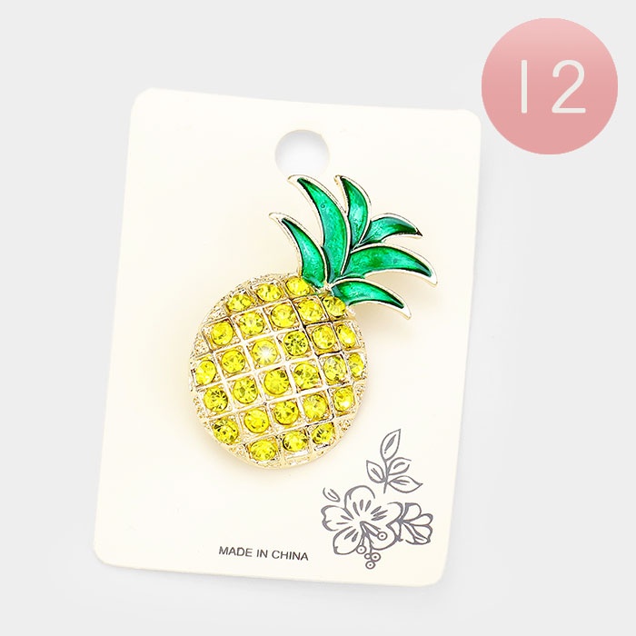 12 Pcs Stone Embellished Pineapple Pin Brooches