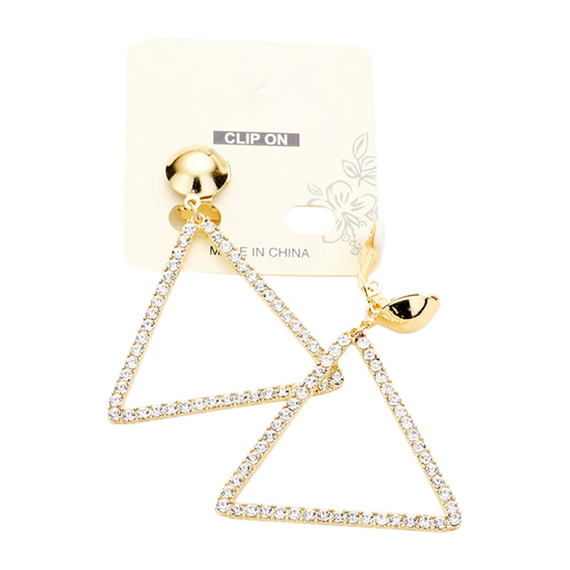12Pairs - Rhinestone Pave Open Triangle Link Dangle Clip On Earrings
