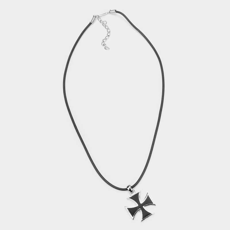 12Pcs - Cross Pendant Cord Necklaces