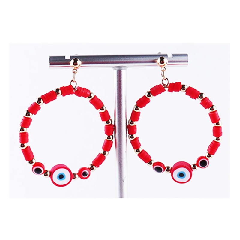12Pairs - Evil Eye Heishi Beaded Open Circle Dangle Earrings