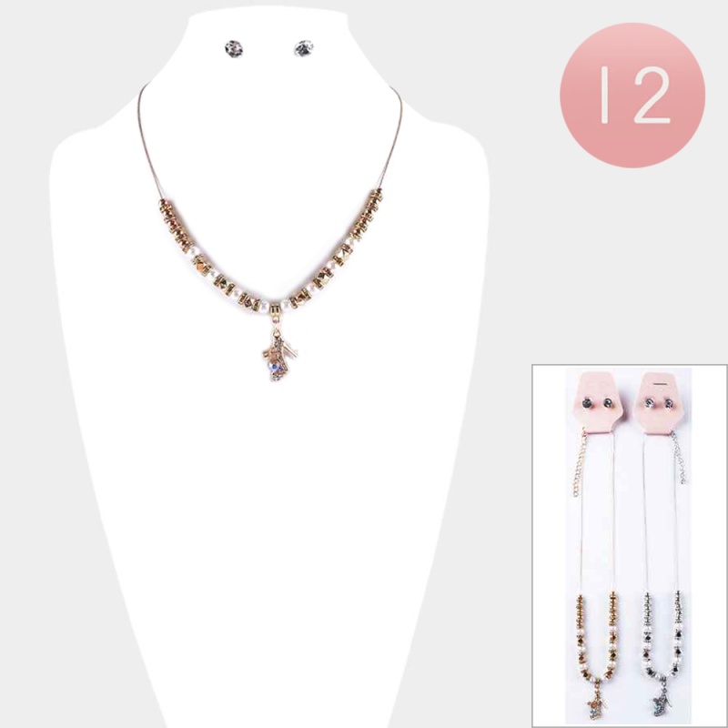 12Pcs - Stiletto Heel Pendant Pearl Beaded Necklaces