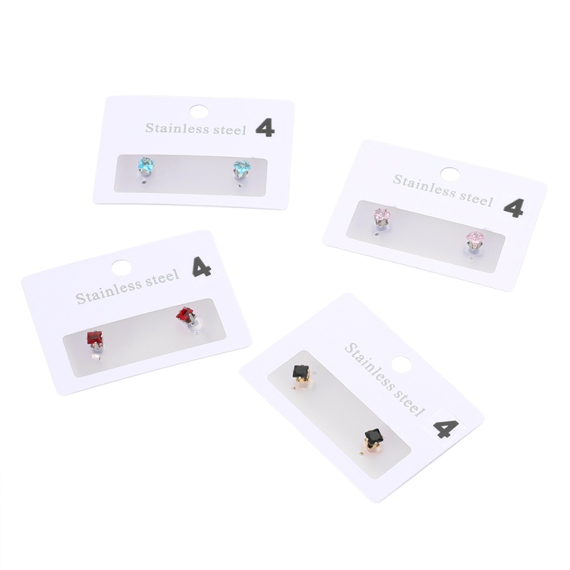 12Pairs - Stainless Steel 0.5Mm Square Stone Stud Earrings