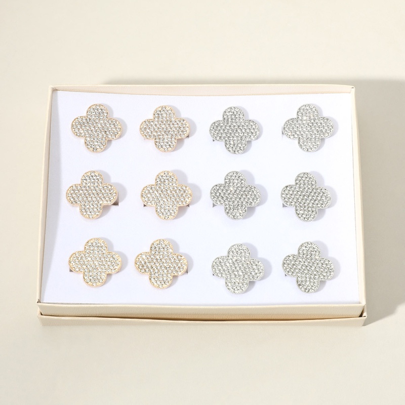 12Pcs - Stone Paved Quatrefoil Adjustable Rings