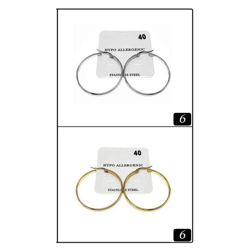 12Pairs - Stainless Steel Pin Catch Hoop Earrings