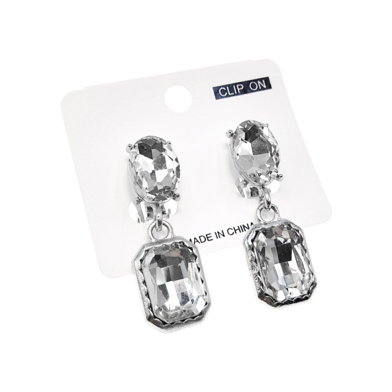 12Pairs - Faceted Rectangular Stone Drop Clip On Earrings