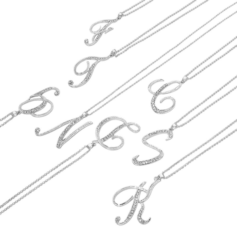 16Pcs - Rhinestone Pave Initial Letter Pendant Necklaces