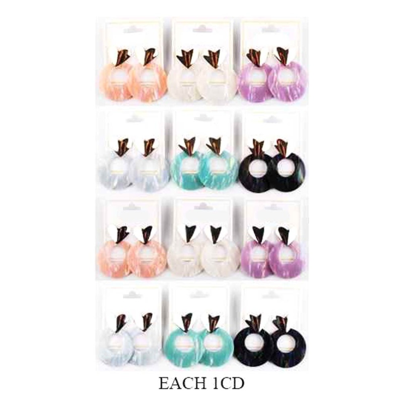 12Pairs - Heart Top Resin Ring Drop Earrings