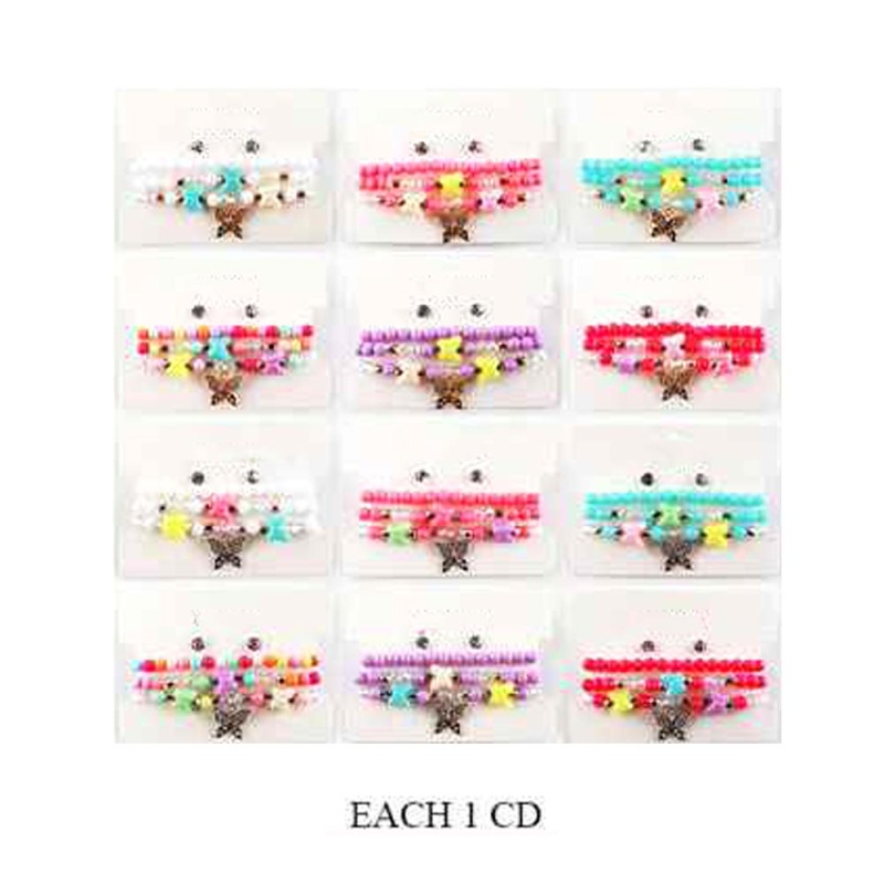12 Set Of 4 - Kids Butterfly Charm Beaded Stretch Bracelet Earring Set