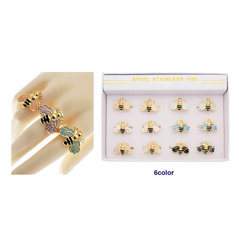 12Pcs - Stainless Steel Honey Bee Adjustable Rings