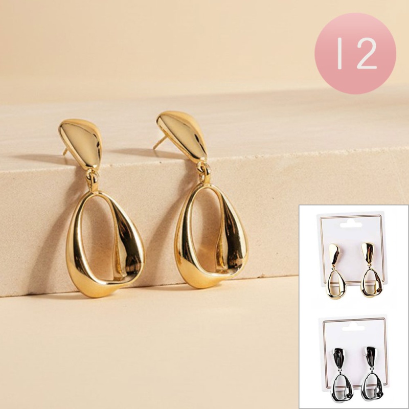 12Pairs - Sculptural Metal Open Drop Earrings