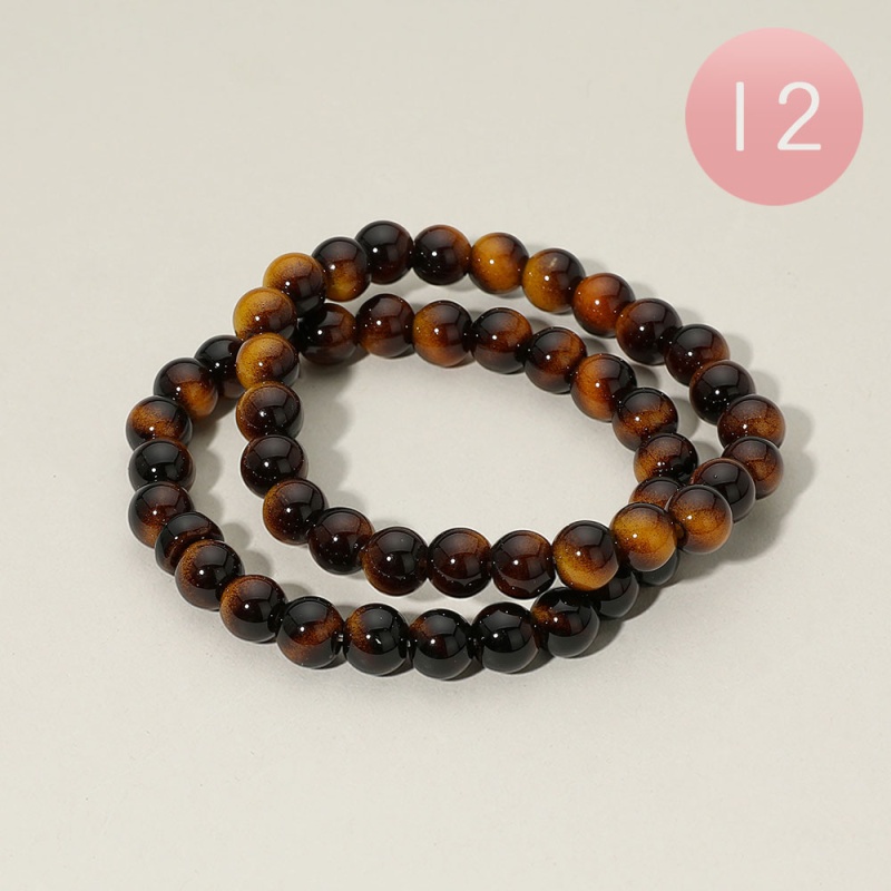 12 Set Of 2 - Round Beaded Stretch Multi Layered Bracelets