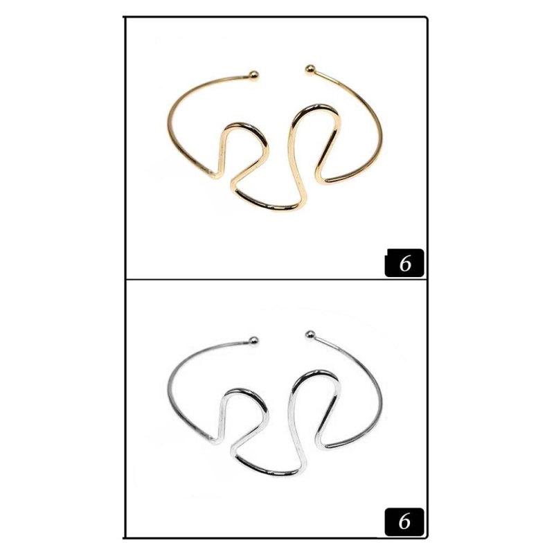 12Pcs - Sculptural Wave Metal Wire Open Arm Cuff Bracelets