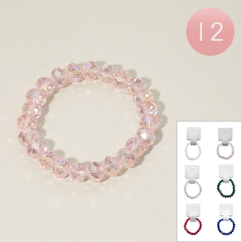 12Pcs - Faceted Beaded Stretch Bracelets