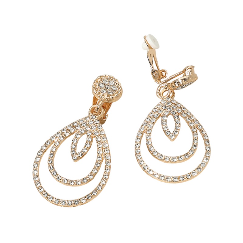 12Pairs - Rhinestone Pave Layered Teardrop Drop Clip On Earrings