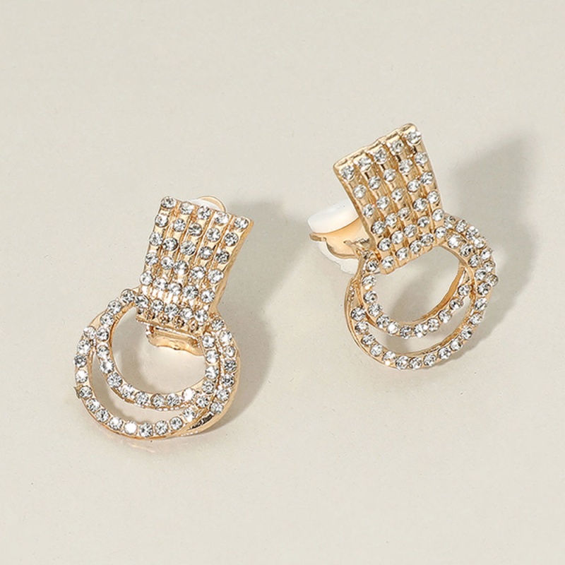 12Pairs - Rhinestone Pave Double Ring Drop Clip On Earrings