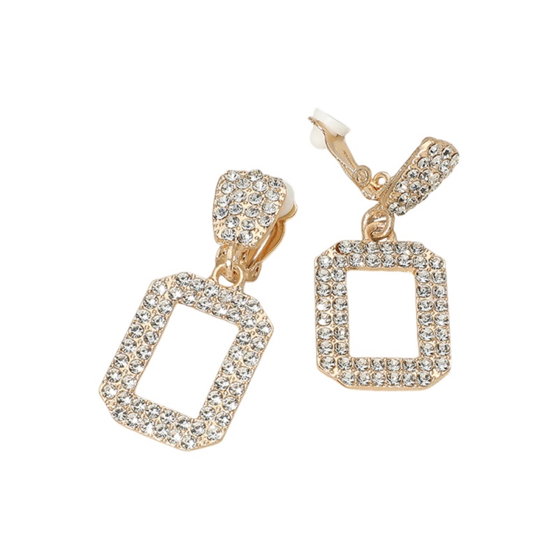 12Pairs - Rhinestone Pave Geometric Rectangle Drop Clip On Earrings
