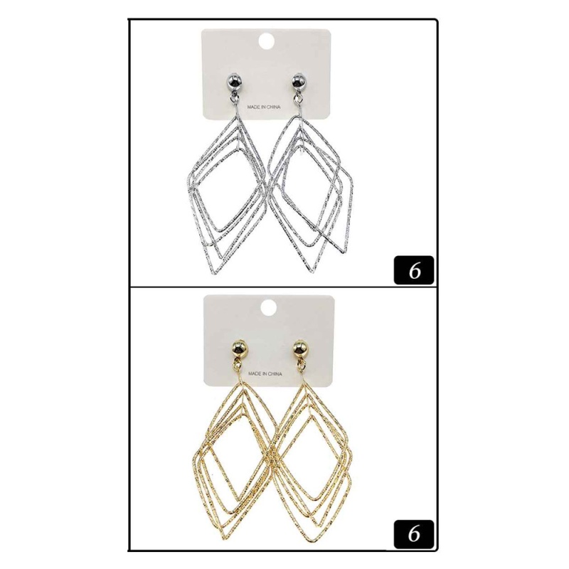 12Pairs - Layered Wired Geometric Drop Earrings
